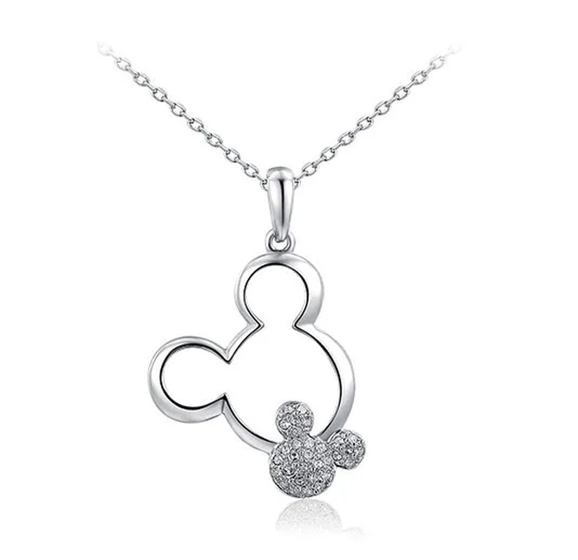 Mickey Necklace Women Girls Fashion Jewelry Christmas Gift Yellow Gold Color Austrian Crystal Rhinestone Cute Pendant Necklaces