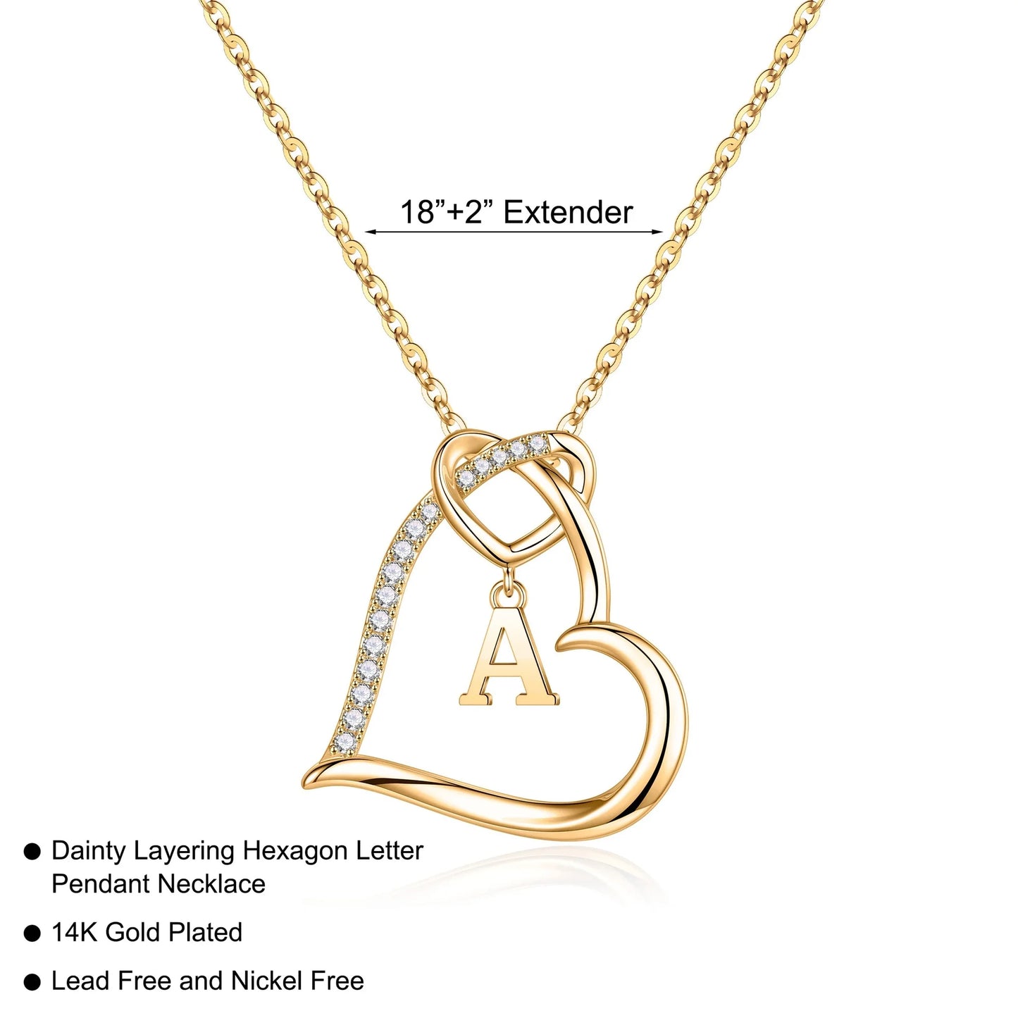 Heart Initial Necklaces for Women Girls 14K Gold Plated Heart Initial Necklaces Dainty Letter Initial Pendant Necklace for Women