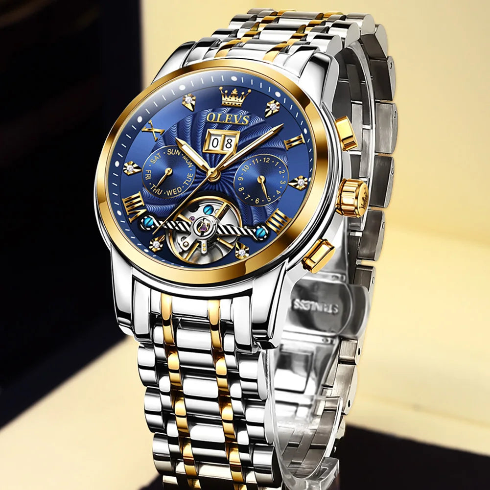 Luxury Watches for Men Automatic Watch Waterproof Stainless Steel Mechanical Watches Gift Box Luminous Male Wristwatch