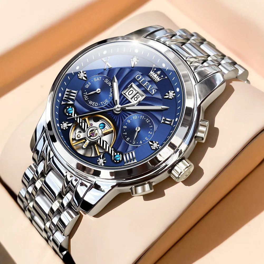 Luxury Watches for Men Automatic Watch Waterproof Stainless Steel Mechanical Watches Gift Box Luminous Male Wristwatch