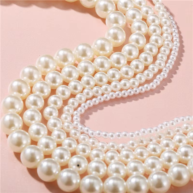 Elegant Vintage White Imitation Pearl Choker Necklace for Women Big round Pearls Beaded Wedding Necklace Charm Fashion Jewelry