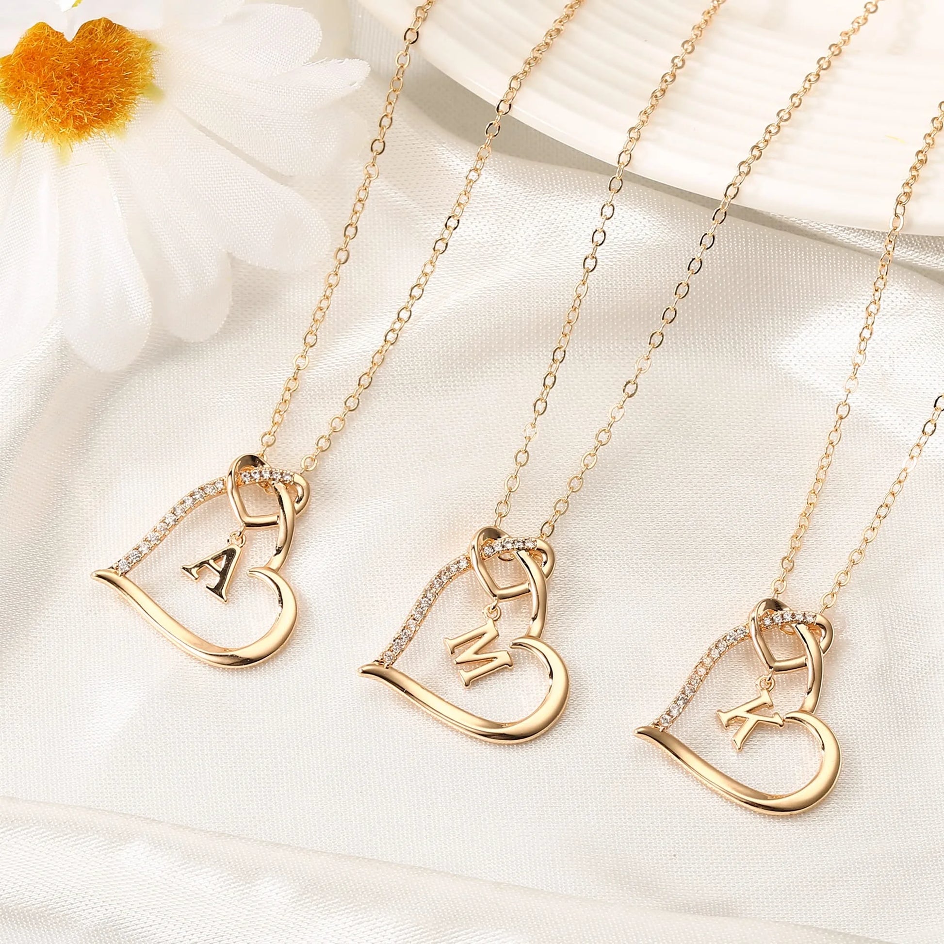 Heart Initial Necklaces for Women Girls 14K Gold Plated Heart Initial Necklaces Dainty Letter Initial Pendant Necklace for Women