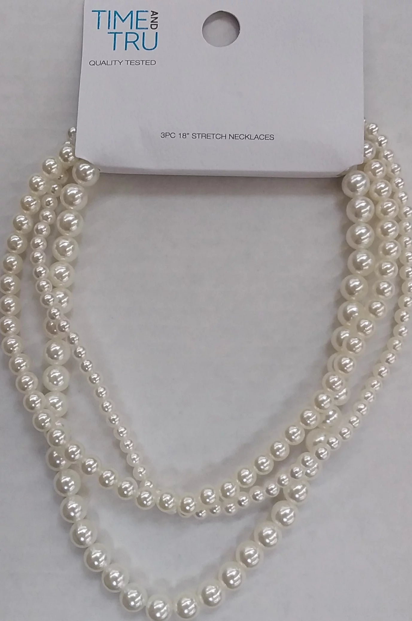 3 Piece White Strands Pearl Stretch Necklace Set